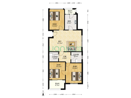 开元名郡 3室1厅2卫 89平方