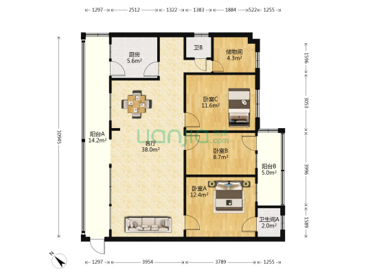 流芳路8号 3室1厅2卫 109平方