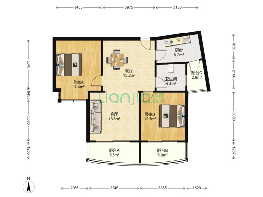 建邦16区 2室2厅1卫 99平方