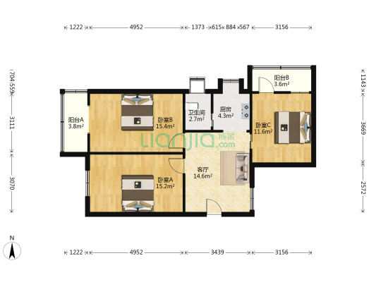 解放路249号 3室1厅1卫 83平方