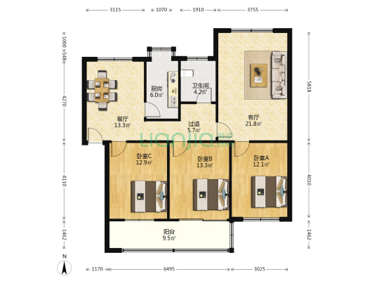 畜牧局宿舍 3室2厅1卫 112平方