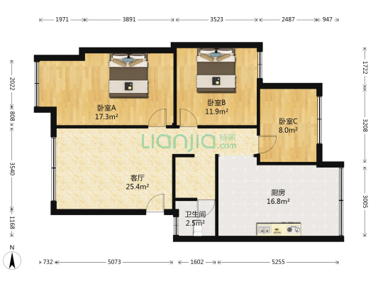 云南省高校教工住宅小区 3室1厅1卫 84平方