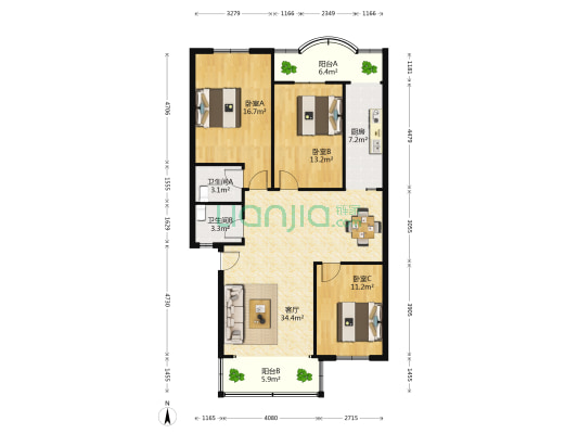 金山酒业住宅楼 3室1厅2卫 122平方
