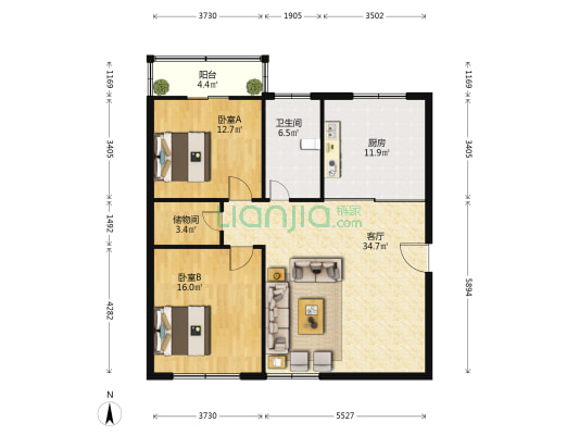 黄河西路703号 2室1厅1卫 120平方
