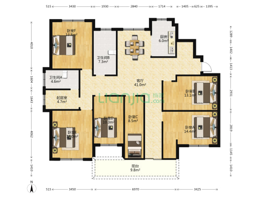 梅湖公寓 6室2厅2卫 180平方