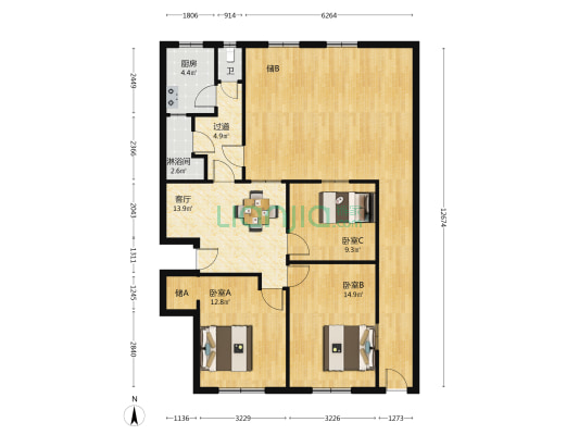 东园南巷11号 3室1厅2卫 88平方