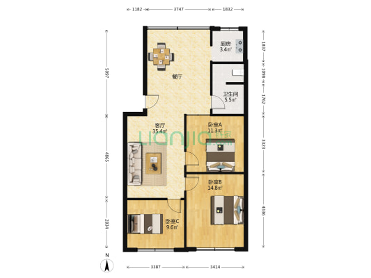 金鑫西街96号 3室1厅1卫 96平方