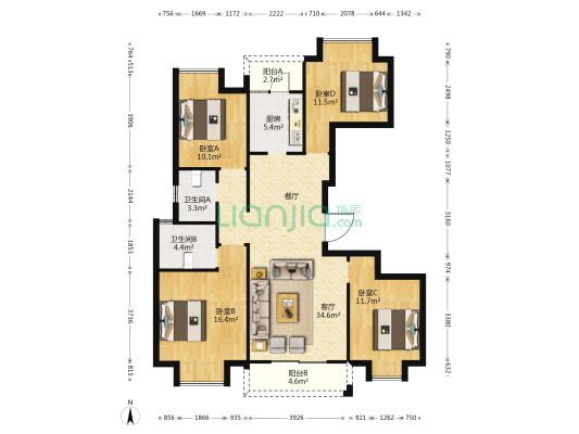 长水航城春风里 4室1厅2卫 136平方