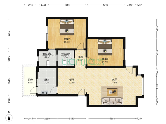 彩虹大道南段18号 2室2厅2卫 107平方