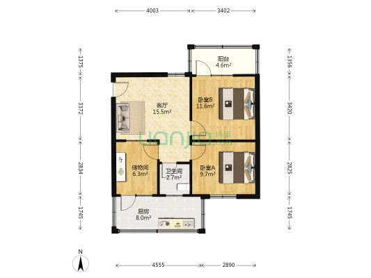 阳光里 2室1厅1卫 65平方