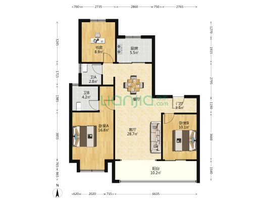 国贸雍上 3室1厅2卫 124平方