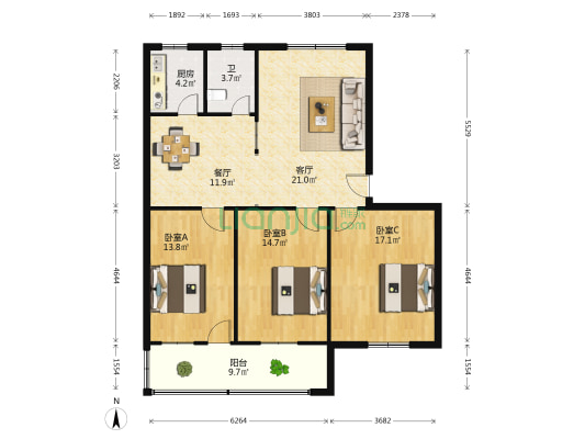 市委家属院 3室2厅1卫 118平方