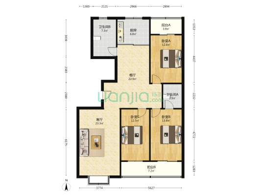 化纤东区 3室2厅2卫 154平方