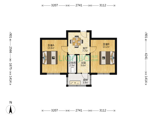 二十七中宿舍 2室1厅1卫 57平方