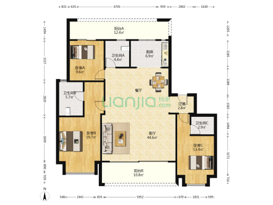 建业电影小镇之橙园一期 3室1厅3卫 154平方