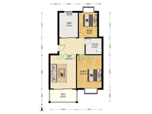 文华名城 2室1厅1卫 82平方