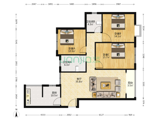 洛平新城 3室1厅2卫 127平方