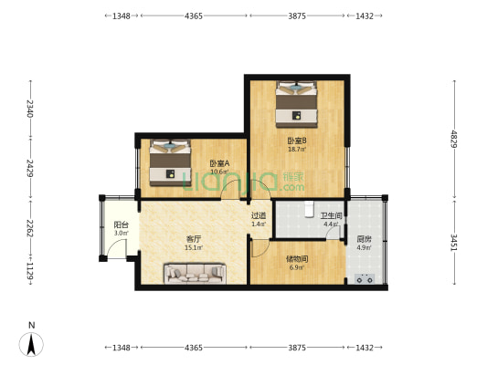 百花南街4号 2室1厅1卫 77平方