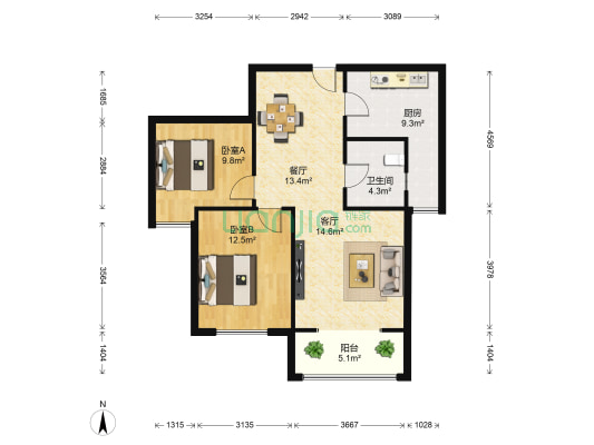 冠诚鼎和国际 2室2厅1卫 81平方