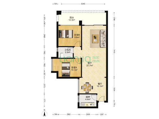 棕榈堡花园 2室2厅1卫 77平方