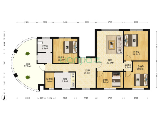 龙寿路社区 4室1厅1卫 154平方