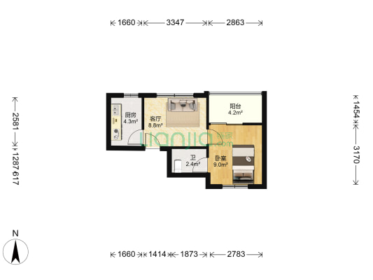 康乃馨国际老年生活示范城 1室1厅1卫 38平方