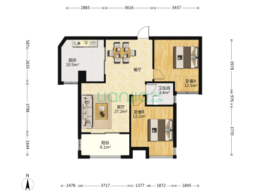 绿地二期巴赫公馆 2室1厅1卫 87平方