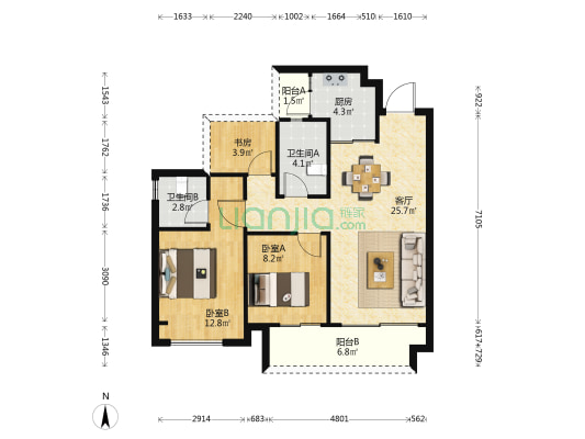 港龙紫誉华庭 3室1厅2卫 90平方