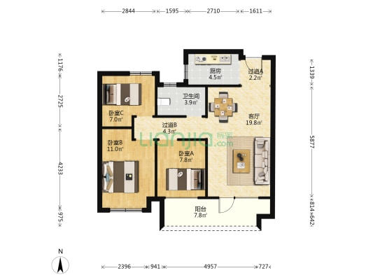 高实城 3室1厅1卫 89平方