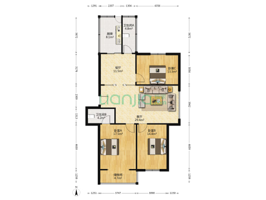 一汽客车花园 3室2厅2卫 131平方