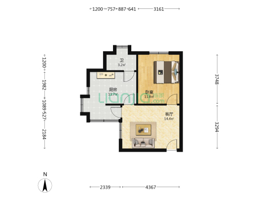 识字里71号 1室1厅1卫 46平方