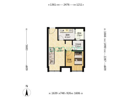 西家坝三期安置小区 1室1厅1卫 43平方