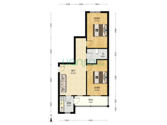 龙泽金水尚都东区 2室1厅1卫 96平方