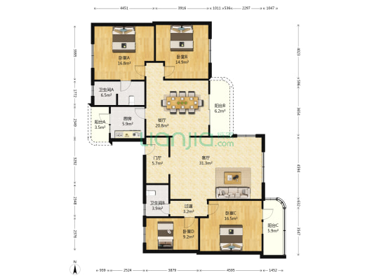 将军街18号 4室2厅2卫 181平方