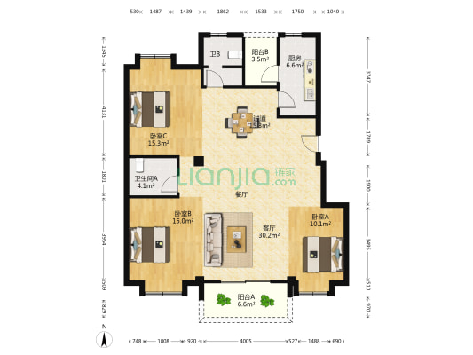 宏和珈都 3室1厅2卫 129平方