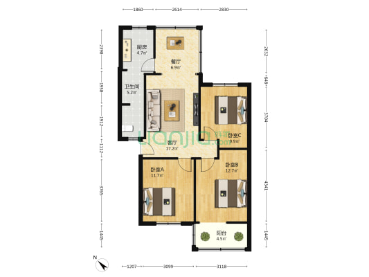 学道街44号院 3室2厅1卫 80平方