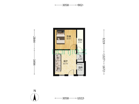 下河泊 1室1厅1卫 25平方