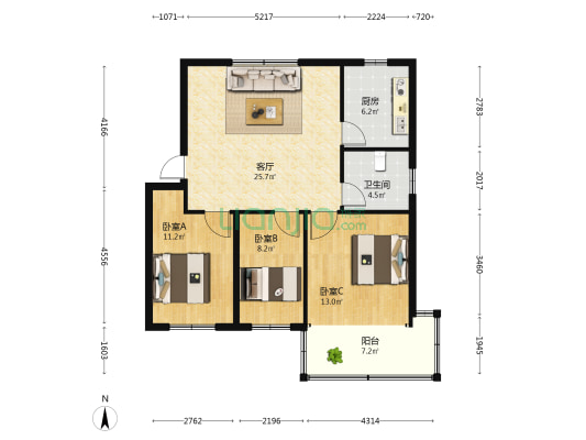 建安新村 3室1厅1卫 92平方