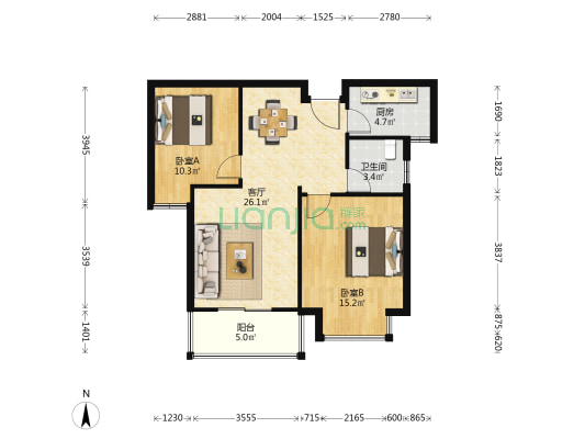 霁虹雅苑 2室1厅1卫 84平方