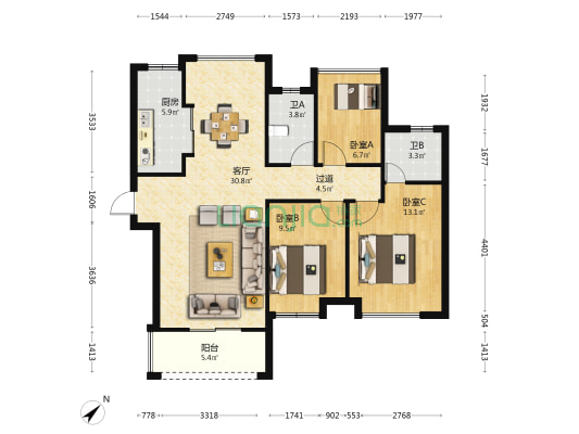 海伦堡西子湾 3室1厅2卫 106平方