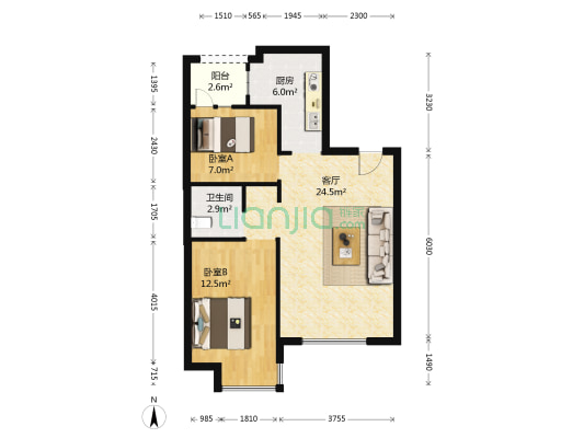 明华香峪兰溪二期 2室1厅1卫 110平方