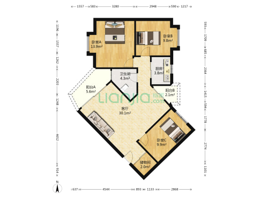 桦润馨居C区 3室1厅1卫 91平方