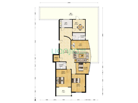 天宇大厦 4室2厅2卫 175平方