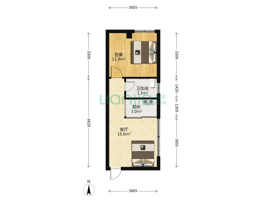 中安大厦 1室1厅1卫 54平方