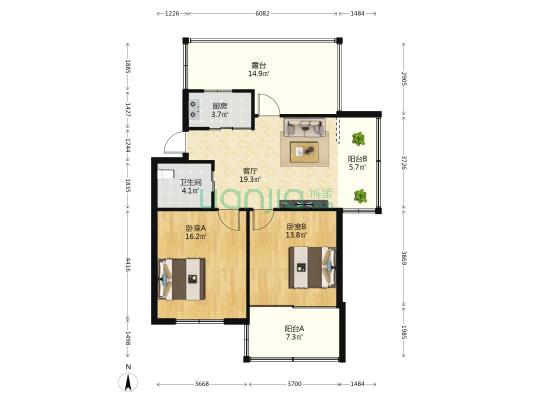 万峰四期小区 2室1厅1卫 84平方