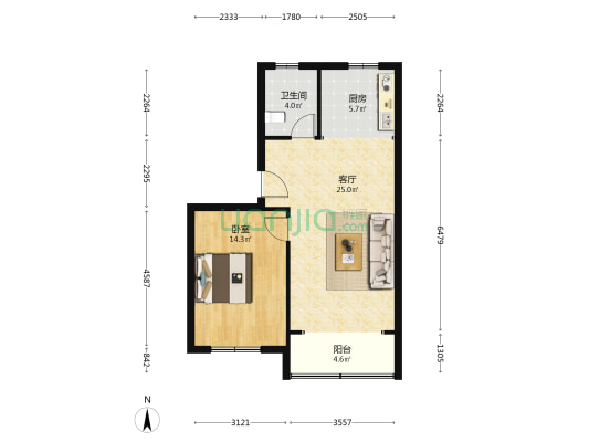 普政苑 1室1厅1卫 74平方