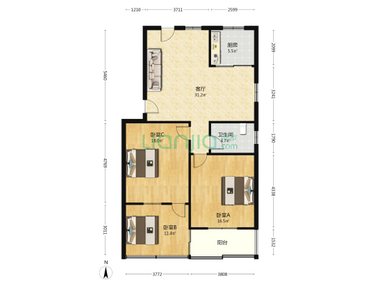 九龙路东侧 3室1厅1卫 95平方