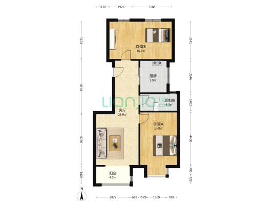 南北向的户型，采光好，户型好，视野好-户型图