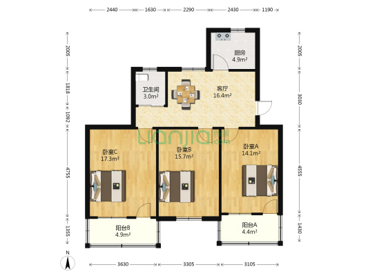 胜利街582号 3室1厅1卫 88平方