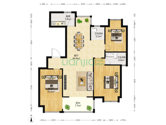 紫东嘉园 3室1厅2卫 106平方